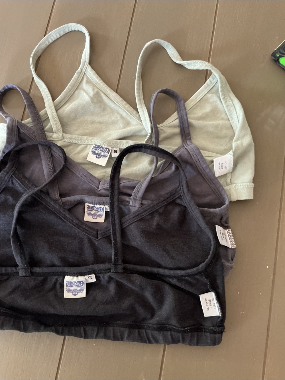 3 Jungmaven Hemp Bralettes Small Black, Gray and Pale Green - Picture 3 of 8